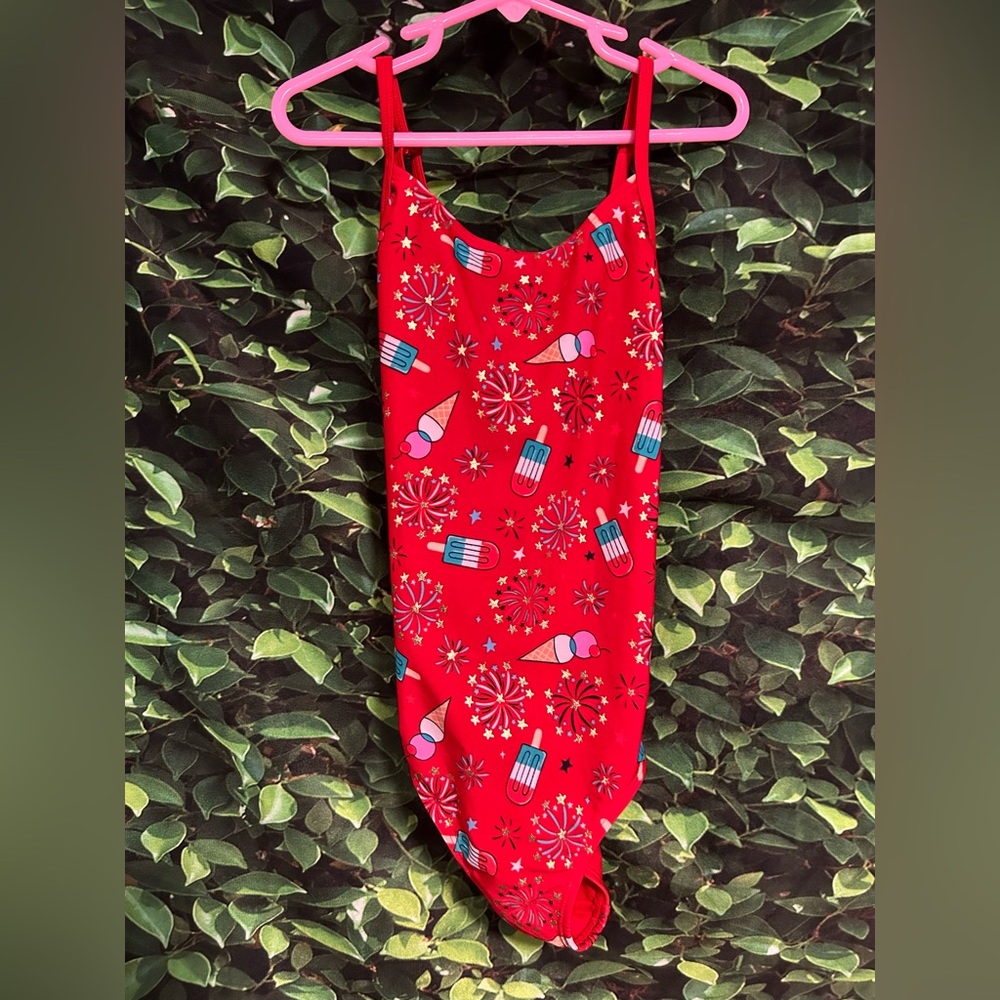 Cat & Jack One Piece Swimsuit Red Sparkle Popsicles Ice Cream Girls M 8 New